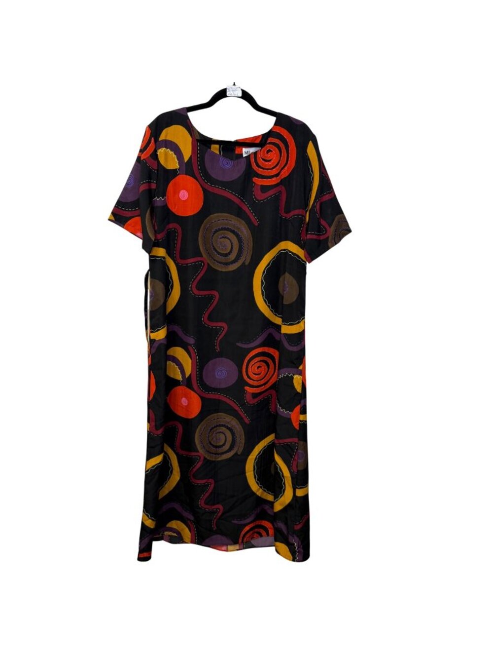 VTG Millenium Abstract Print Midi Dress Women’s Size 16 Artsy Short Sleeve Y2K